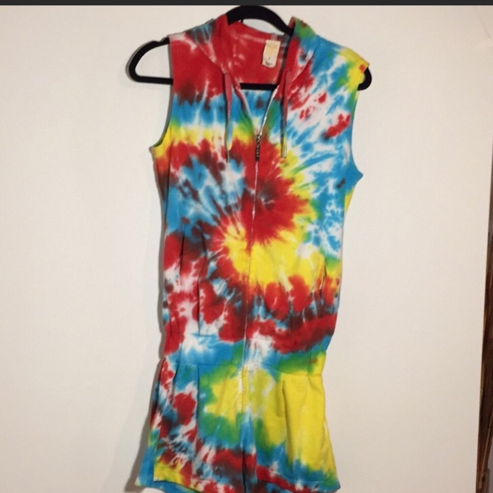 Rainbow tie dye hooded romper 